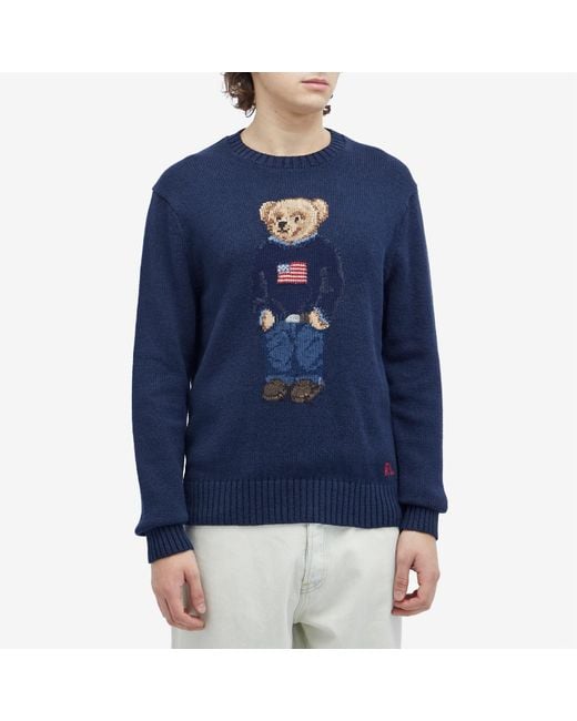 Polo Ralph Lauren Blue Flag Bear Knit Jumper for men