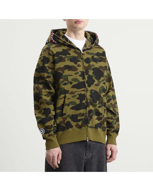 A Bathing Ape Green 1St Camo Full Zip Shark Hoodie for men