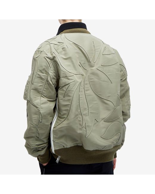 Sacai Green Nylon Twill Embroidered Patch Bomber Jacket for men