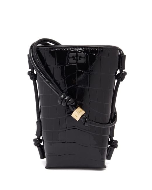 Ganni Bou Crossbody Patent Croco in Black | Lyst