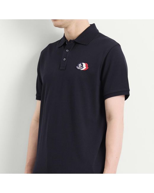Moncler Blue Cotton Pique Logo Polo for men