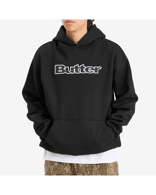 Butter Goods Black Satin Logo Applique Hoodie for men