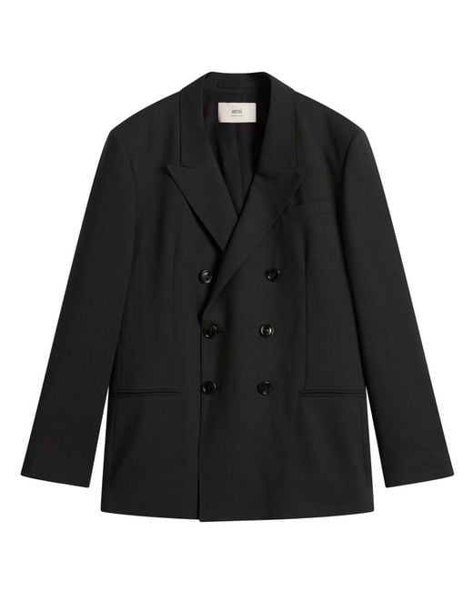AMI Black Light Wool Twill 6 Button Jacket for men
