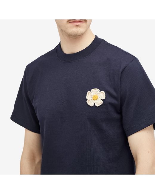 Monitaly Blue Crochet Flower T-Shirt for men