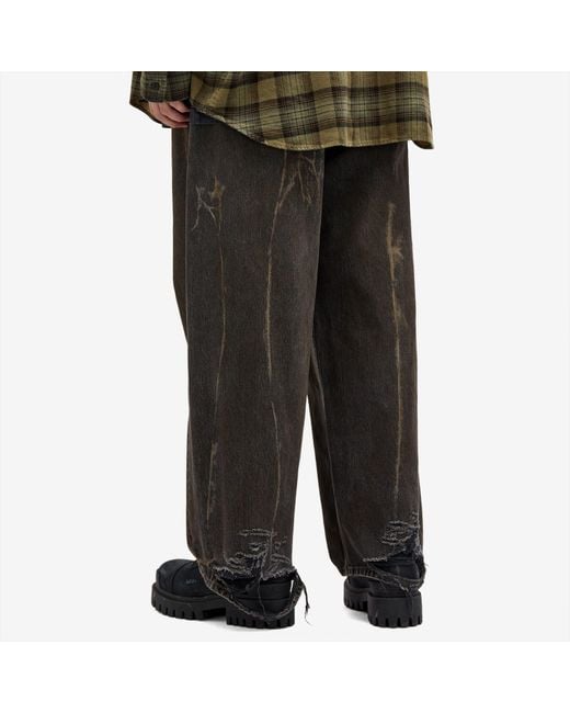 Balenciaga Gray Distressed Loose Fit Drawstring Jeans for men