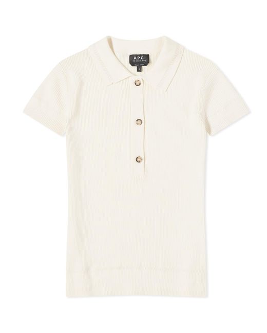 A.P.C. White Elora Knitted Polo Shirt Top