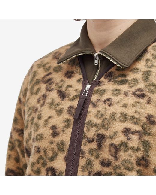 Universal Works Brown Leopard Wool Fleece Liner Jacket for men