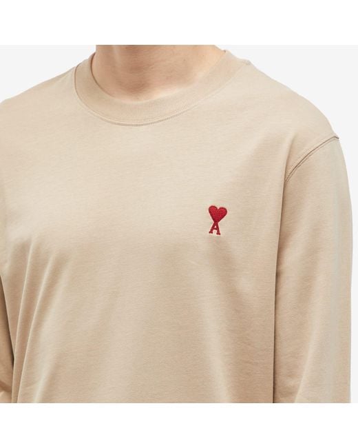 AMI Natural Long Sleeve Small A Heart T-shirt for men