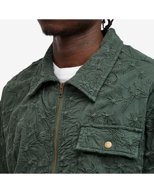 Corridor NYC Green Floral Embroidered Zip Shirt Jacket for men