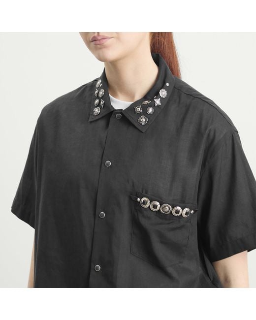 Toga Black Toga Plain Weave Metal Short Sleeve Shirt