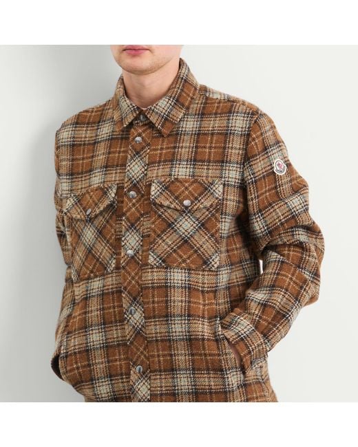 Moncler Brown Stud Button Check Overshirt for men