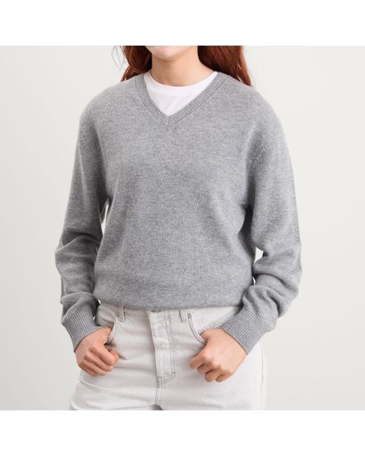 DUNST Gray Cashmere V-Neck Sweater