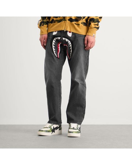 A Bathing Ape Gray Shark Loose Fit 13Oz Jeans for men