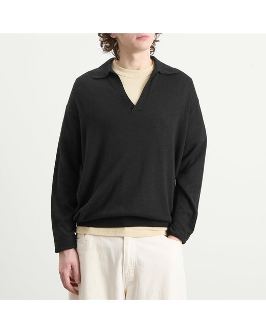 AURALEE Cashmere Silk Knit Skipper Polo in Black for Men | Lyst