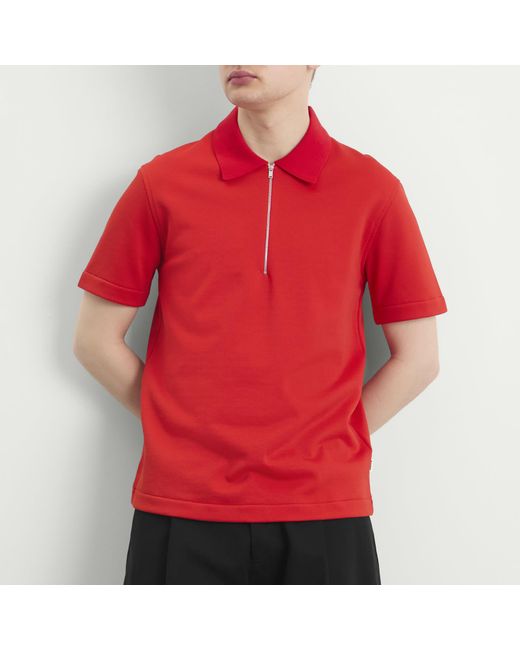 Jil Sander Red Zip Short Sleeve Polo for men