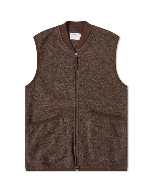Universal Works Brown Wool Fleece Zip Waistcoat for men