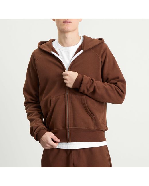 Les Tien Brown Heavyweight Raglan Zip Hoodie for men