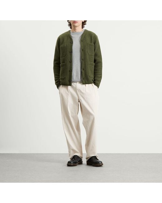 Universal Works Green Wool Fleece Cardigan for men