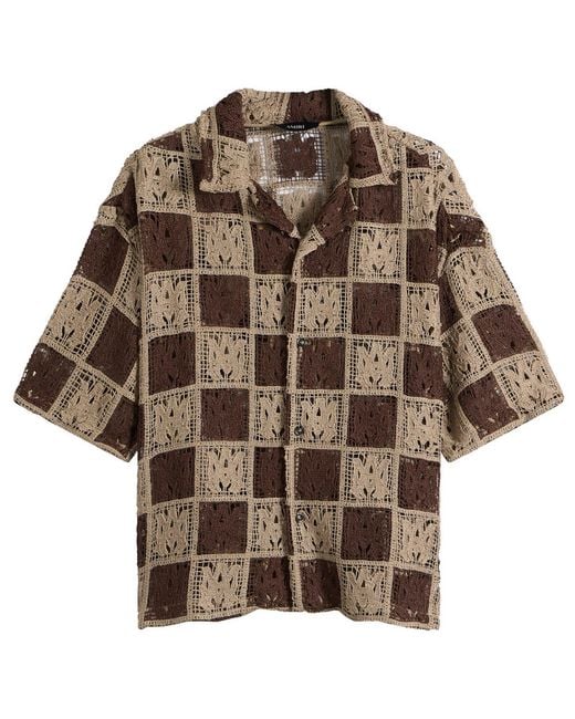 Amiri Brown Ma Check Lace Camp Shirt for men