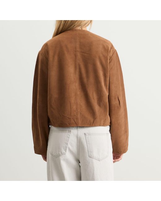 St. Agni Brown Suede Utility Cocoon Bomber Jacket