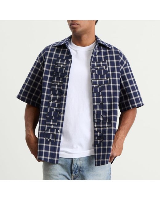 Rhude Blue Center Logo Button Up Shirt for men