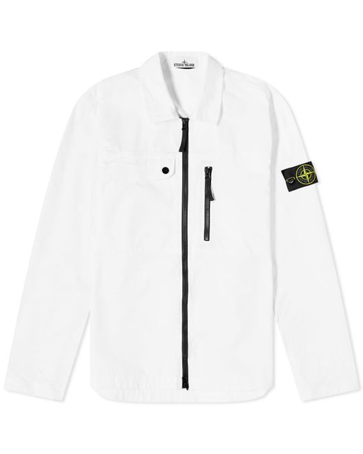 Stone Island White Supima Cotton Twill Stretch-Tc Zip Shirt Jacket for men