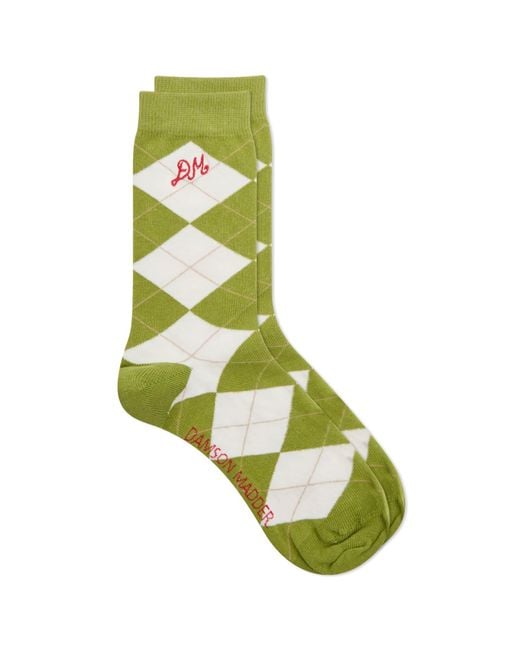 Damson Madder Green Calf Length Argyle Socks