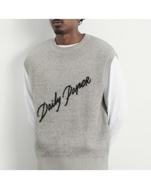 Daily Paper Gray Script Logo Knit Vest for men
