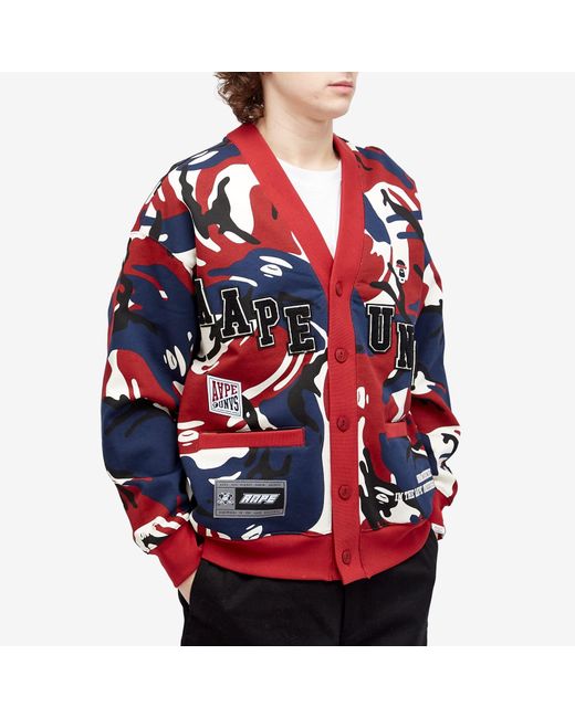 Aape By A Bathing Ape Red Aape Unvs Camo Cardigan for men
