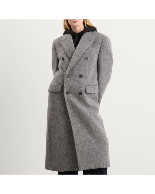 DUNST Gray Tailored Double Beasted Hairy Wool Coat