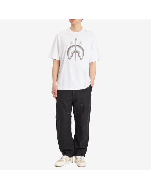 A Bathing Ape White Chain Stitch Shark Relaxed Fit T-Shirt for men