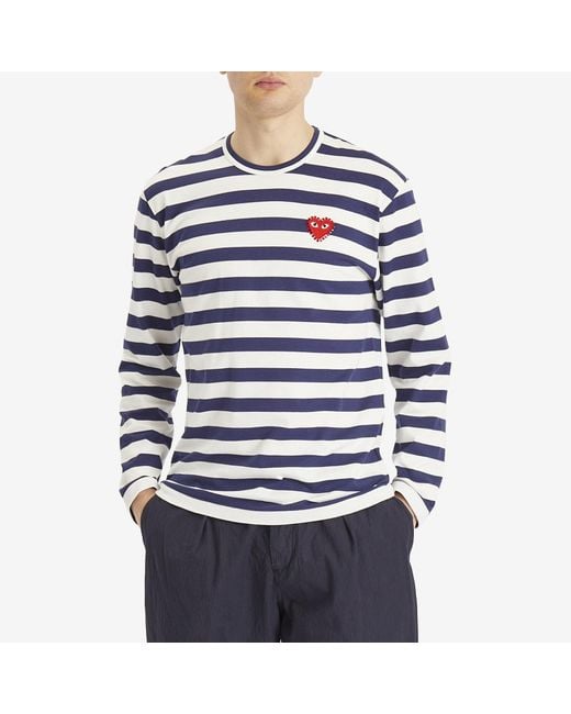 COMME DES GARÇONS PLAY Blue Studded Heart Long Sleeve T-Shirt for men