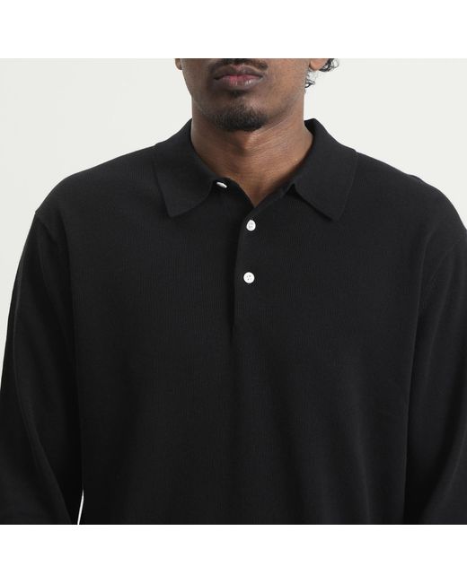 Beams Plus Black 12G Knit Long Sleeve Polo for men