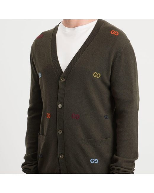 Gucci Green Muti Colour Gg Logo Cardigan for men