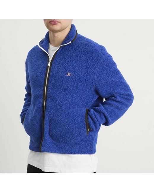 Drake's Blue Boucle Wool Zip Fleece Jacket for men