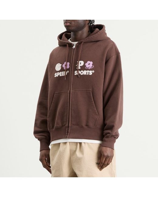 Pawa Speed Sports Brown Multi Monogram Zip Hoodie for men