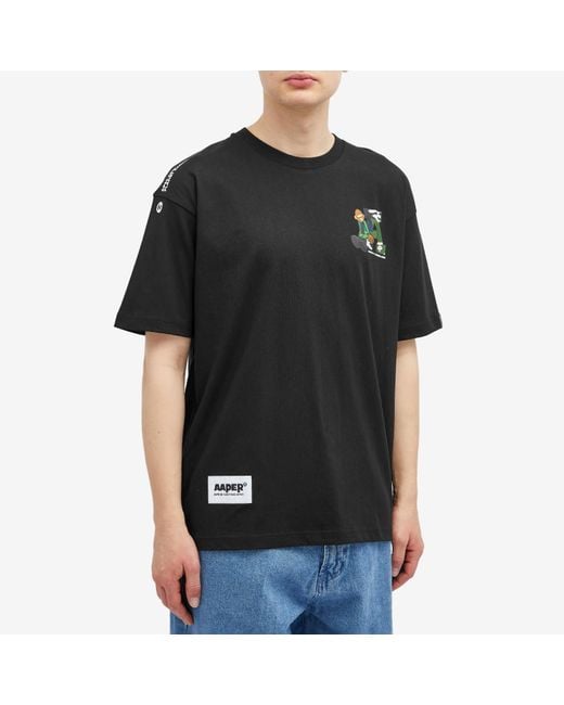 Aape By A Bathing Ape Black Aape Planet Earth T-Shirt for men