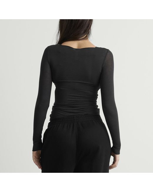 Skims Black Sheer Modal Long Sleeve Wide Neck Top