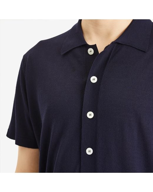 Second/Layer Blue Button Through Knitted Shirt for men