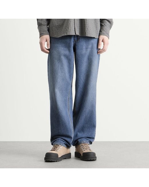 Forét Blue Clay Creased Denim Jeans for men