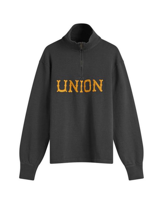 RRL Gray Union Applique Half Zip Knit for men