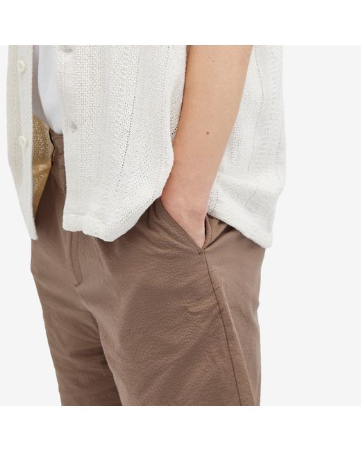 Wax London Brown Linton Pleat Seersucker Shorts for men