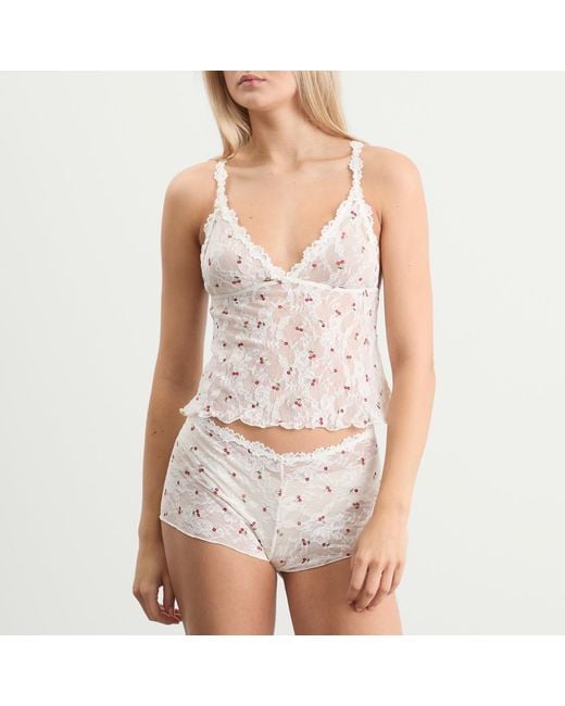 Skims White Stretch Lace Triangle Cami & Short Set
