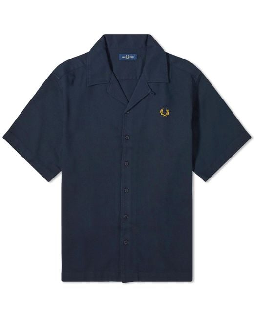 Fred Perry Blue Pique Short Sleeve Vacation Shirt for men