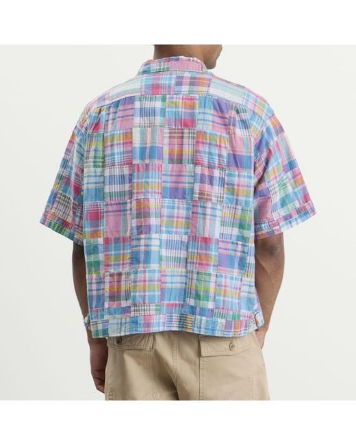 Beams Plus Blue Patchwork Madras Cabana Shirt for men