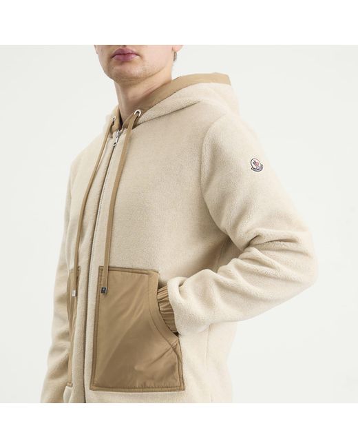 Moncler Natural Teddy Fleece Zip Up Hooded Fleece for men