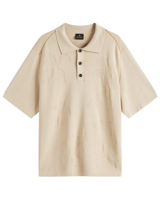 Paul Smith Natural Tonal Flower Knit Polo Shirt for men