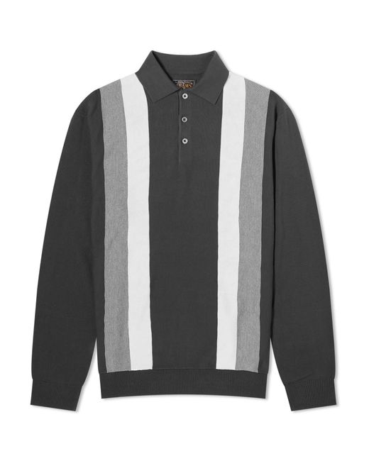 Beams Plus Gray 12G Stripe Knit Long Sleeve Polo Shirt for men