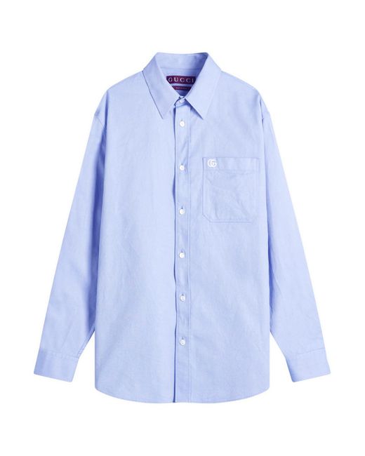 Gucci Blue Oxford Cotton Long Sleeve Shirt for men