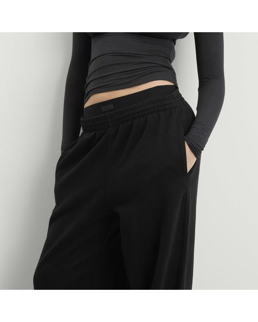 Skims Black Cotton Fleece Exposed Boxer Wide Leg Pants